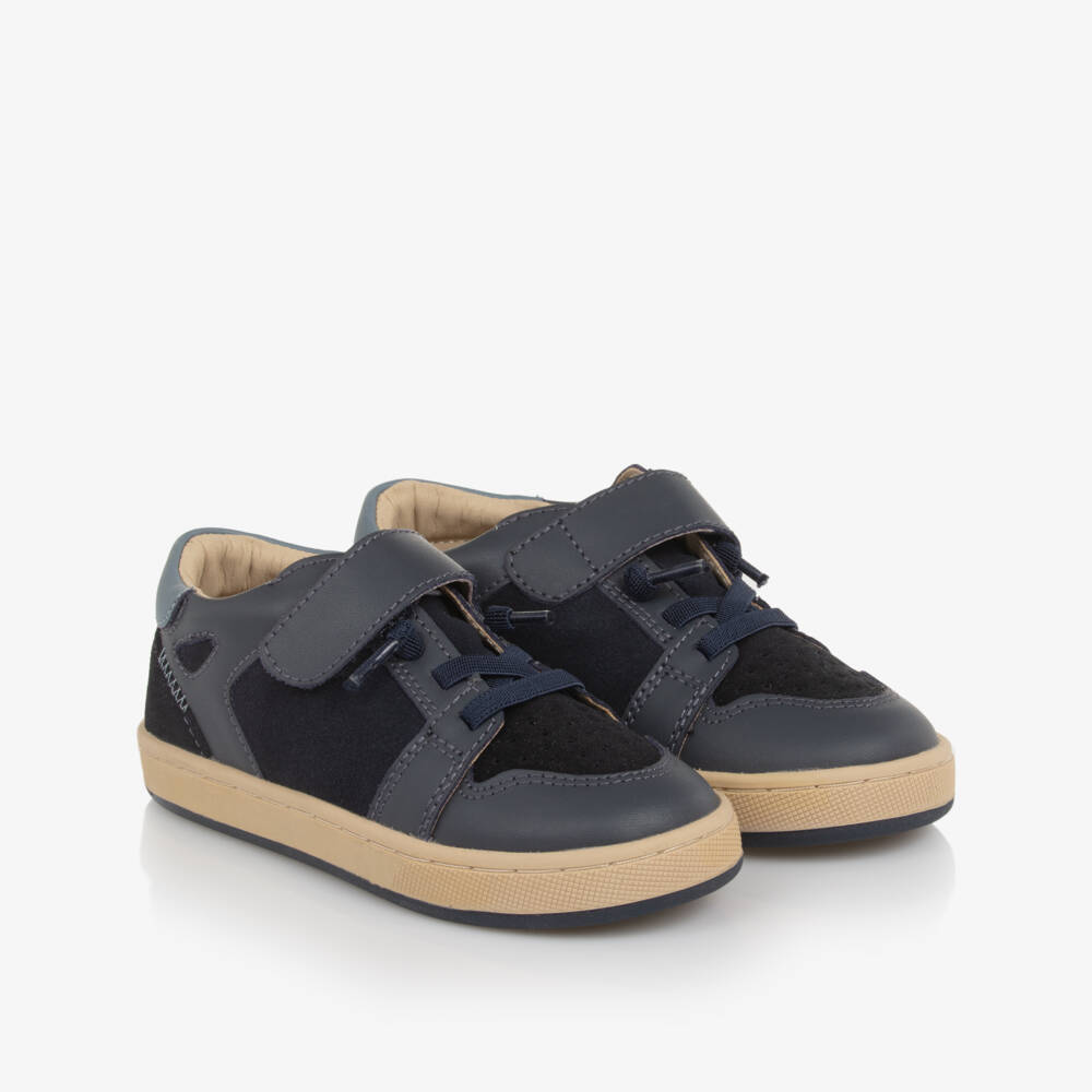 Old Soles-Boys Navy Blue Leather & Suede Trainers | Childrensalon