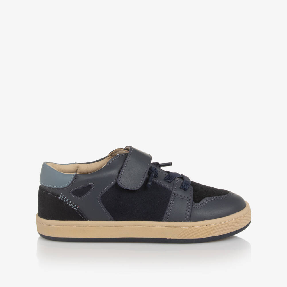 Old Soles-Boys Navy Blue Leather & Suede Trainers | Childrensalon