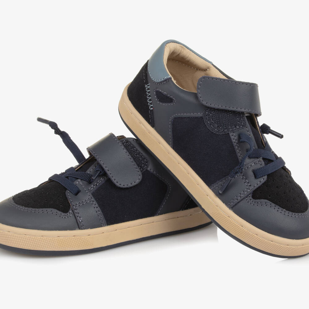 Old Soles-Boys Navy Blue Leather & Suede Trainers | Childrensalon