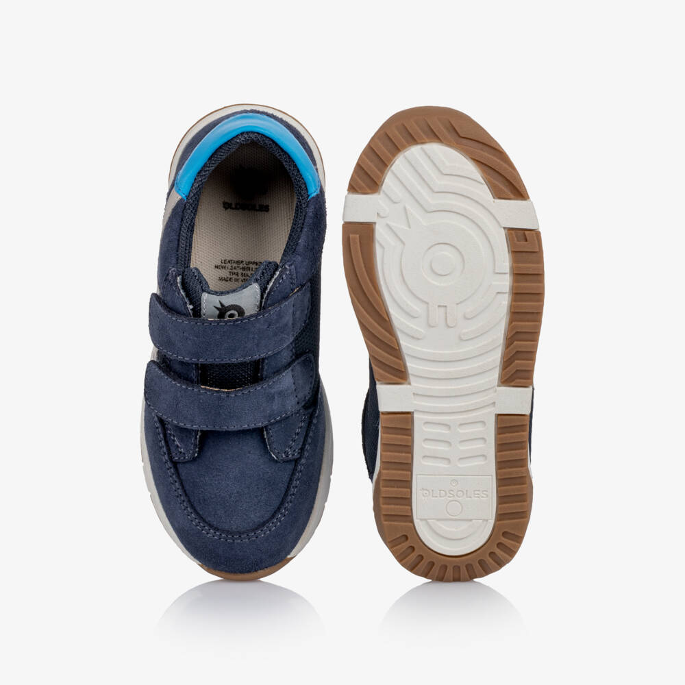 Old Soles-Boys Navy Blue Star Track Trainers in Suede | Childrensalon