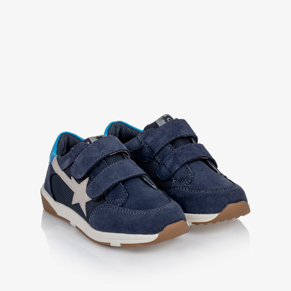 Old Soles-Boys Navy Blue Star Track Trainers in Suede | Childrensalon