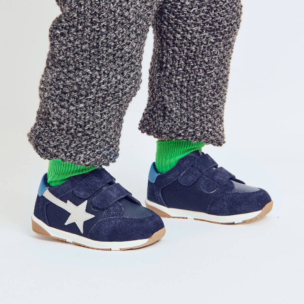 Old Soles-Boys Navy Blue Star Track Trainers in Suede | Childrensalon