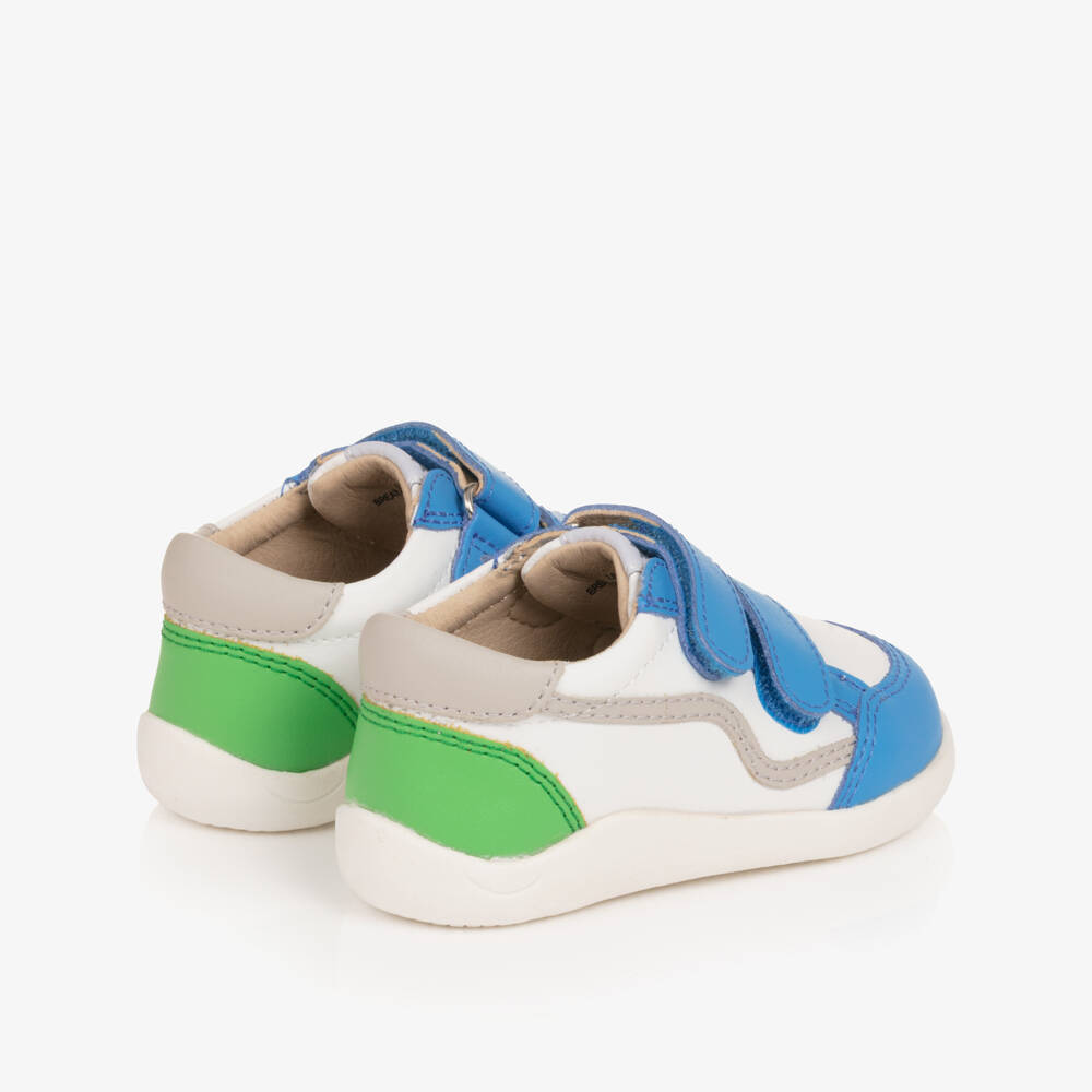 Old Soles-Boys White & Blue Leather First Walker Trainers | Childrensalon