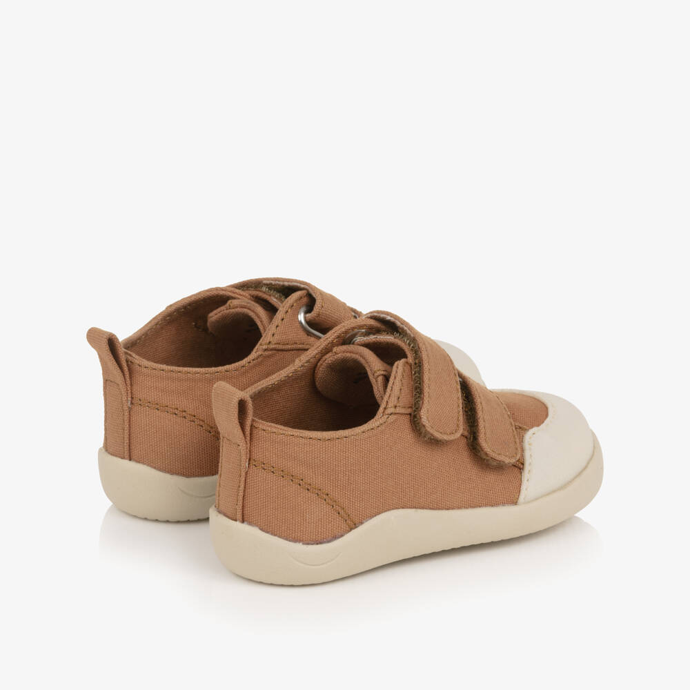 Old Soles-Brown Canvas First Walker Trainers | Childrensalon