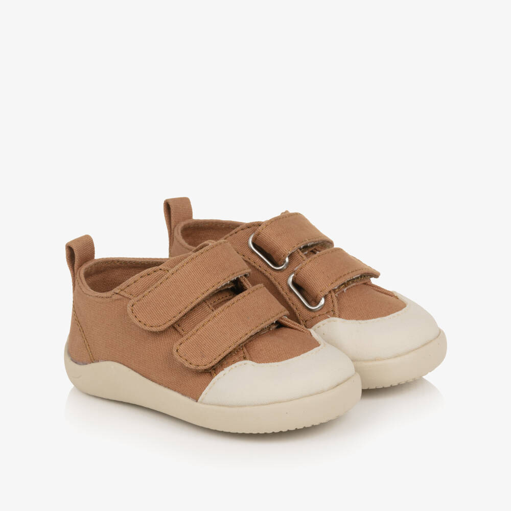 Old Soles-Brown Canvas First Walker Trainers | Childrensalon