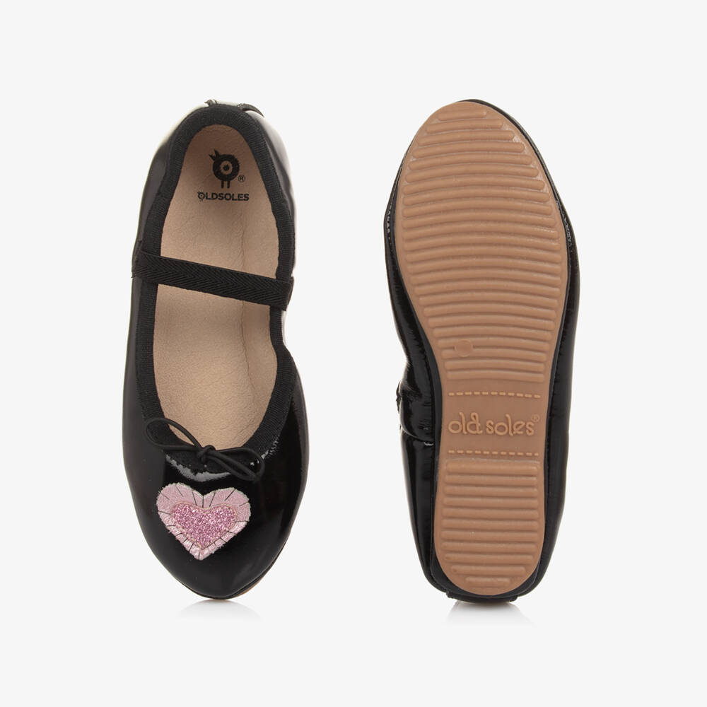 Old Soles-Girls Black Patent Leather Pumps with Pink Hearts | Childrensalon