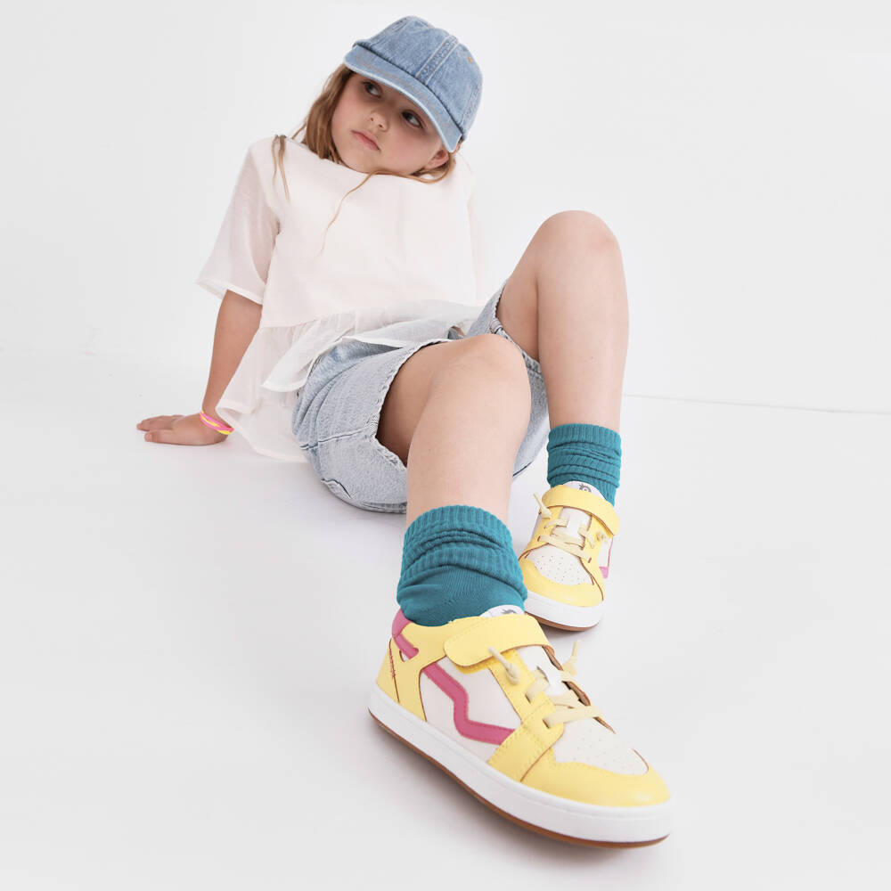 Old Soles-Girls Bright Yellow Leather Trainers | Childrensalon