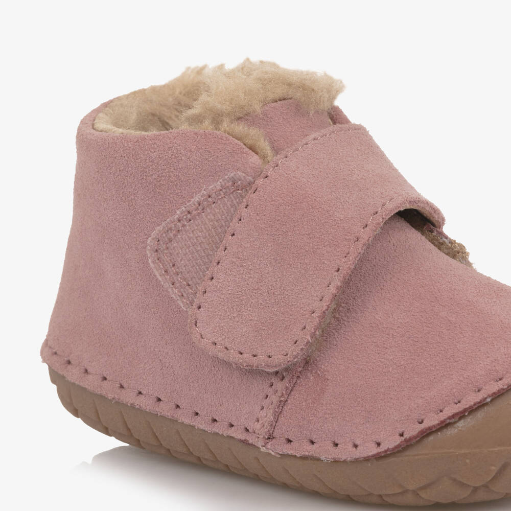 Old Soles-Girls Dusky Pink Suede & Faux Fur First Walkers | Childrensalon