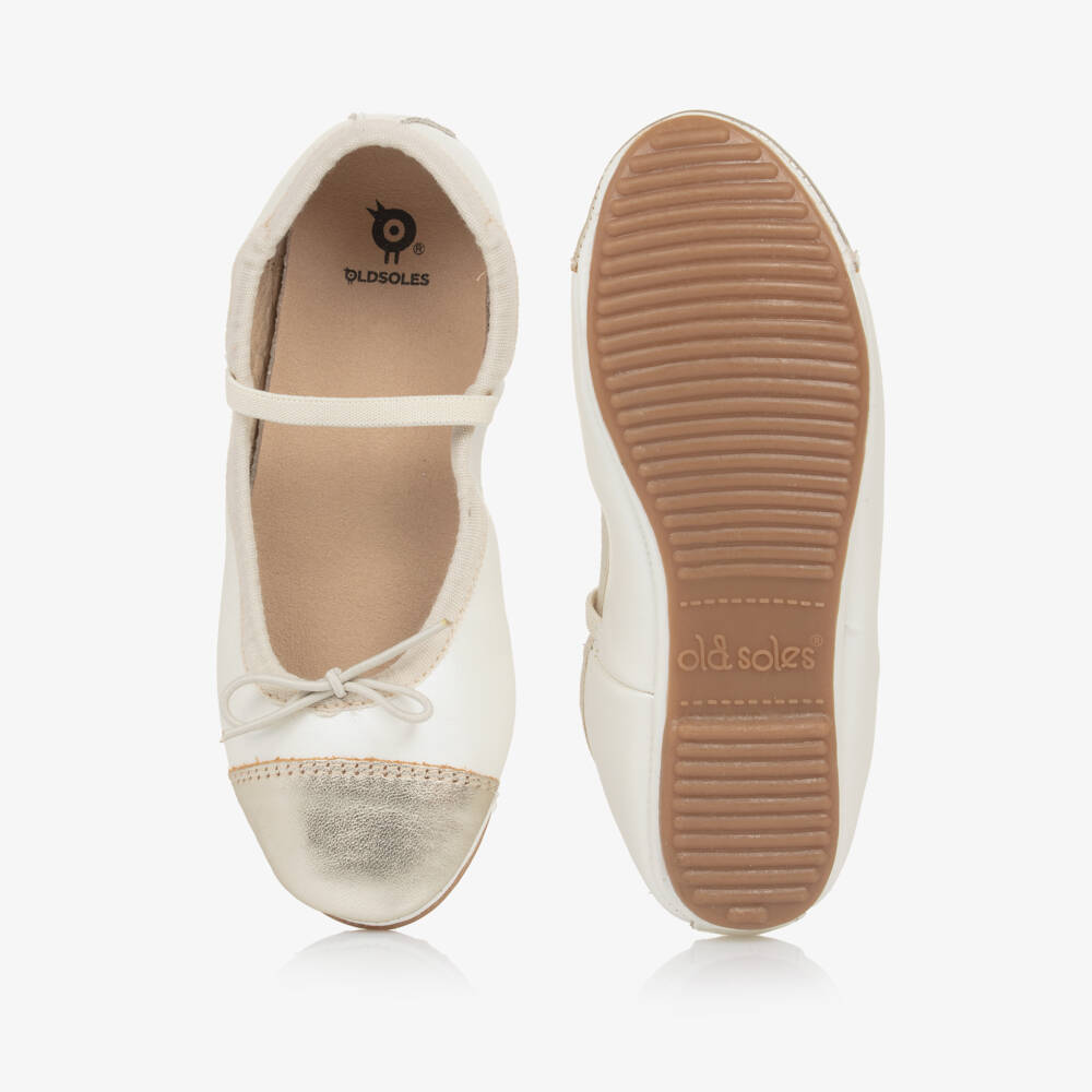 Old Soles-Girls Ivory & Gold Leather Ballerina Flats | Childrensalon