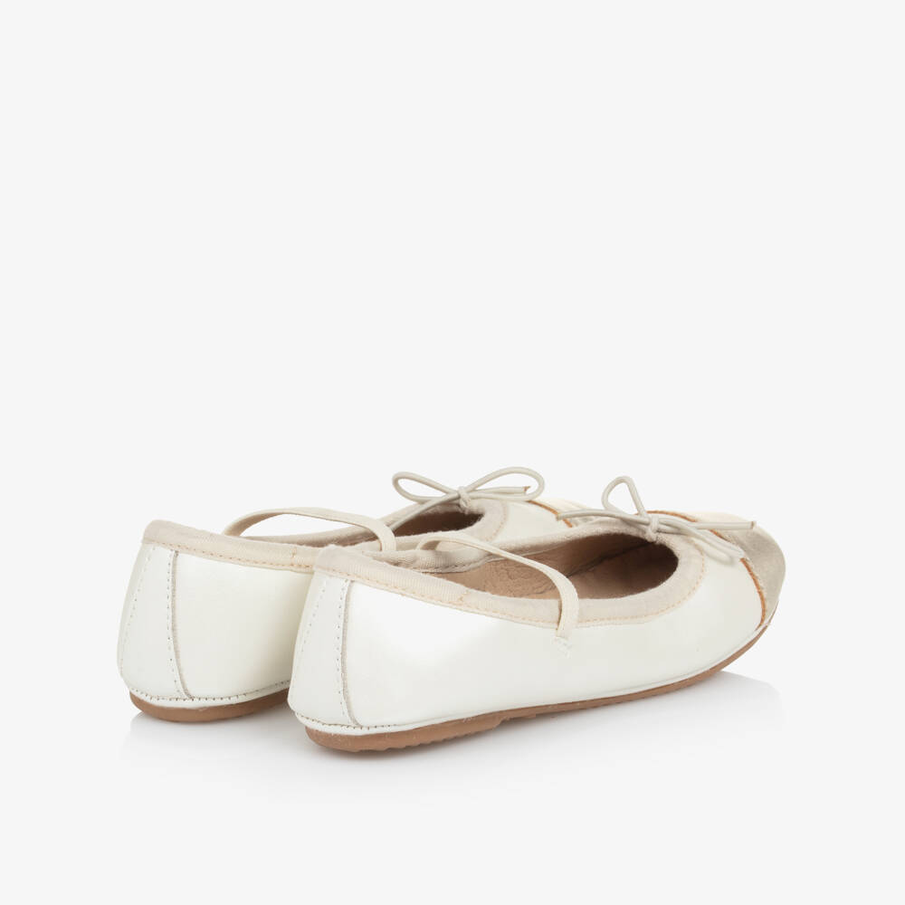 Old Soles-Girls Ivory & Gold Leather Ballerina Flats | Childrensalon