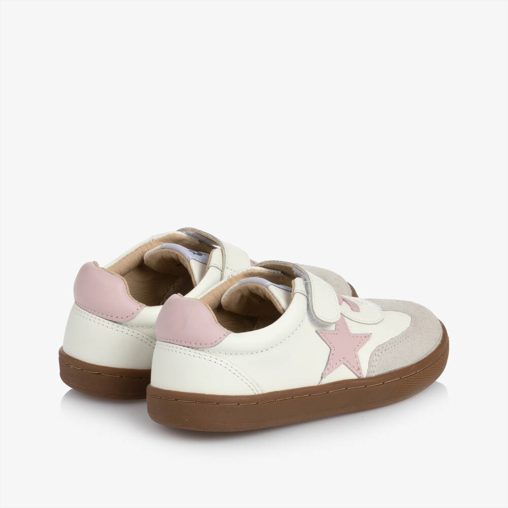 Old Soles-Girls Ivory & Pink Star Leather Trainers | Childrensalon