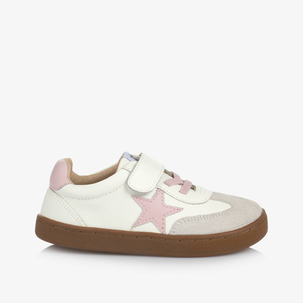 Old Soles-Girls Ivory & Pink Star Leather Trainers | Childrensalon