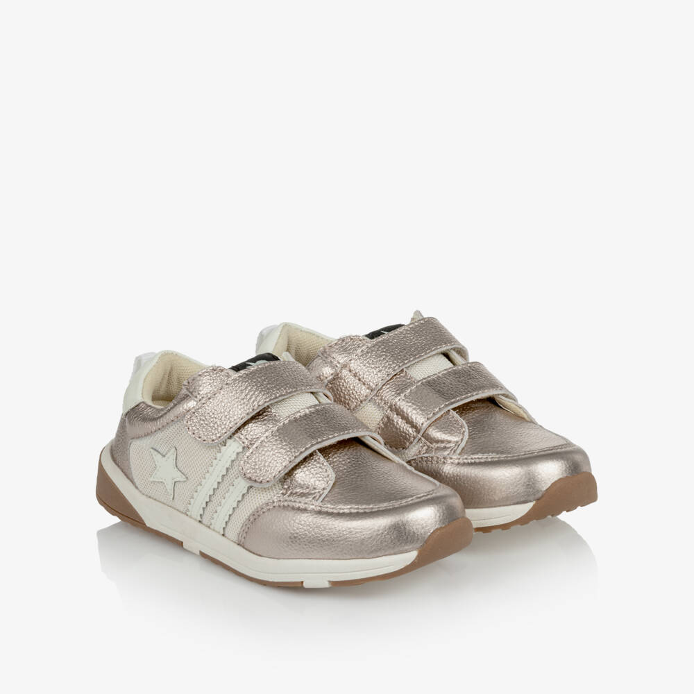 Old Soles-Girls Metallic Rose Gold Trainers in Grained Leather | Childrensalon