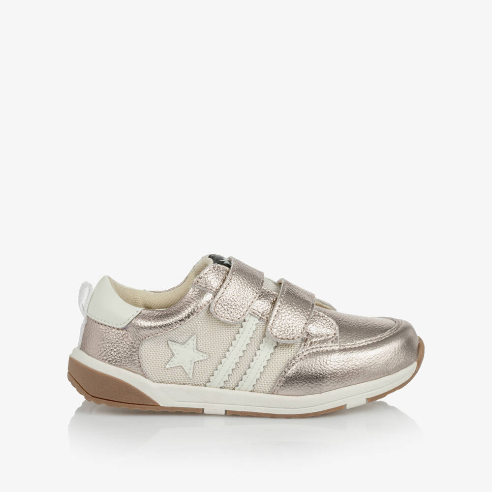 Old Soles-Girls Metallic Rose Gold Trainers in Grained Leather | Childrensalon
