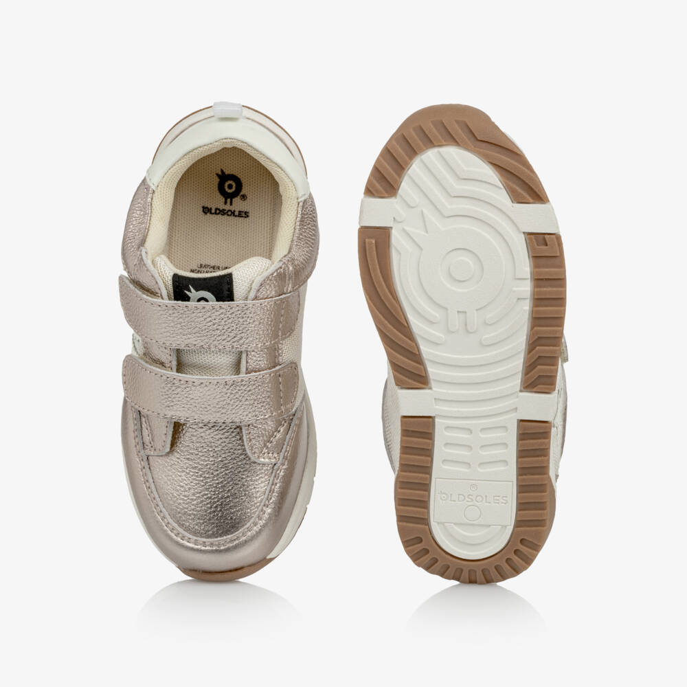 Old Soles-Girls Metallic Rose Gold Trainers in Grained Leather | Childrensalon