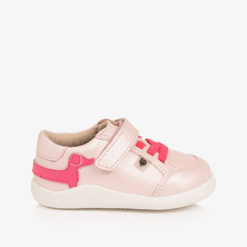 Old Soles-Girls Pink Leather First Walker Dachshund Trainers | Childrensalon