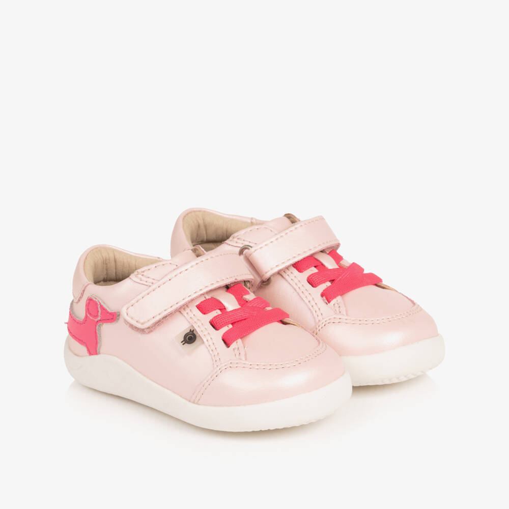 Old Soles-Girls Pink Leather First Walker Dachshund Trainers | Childrensalon