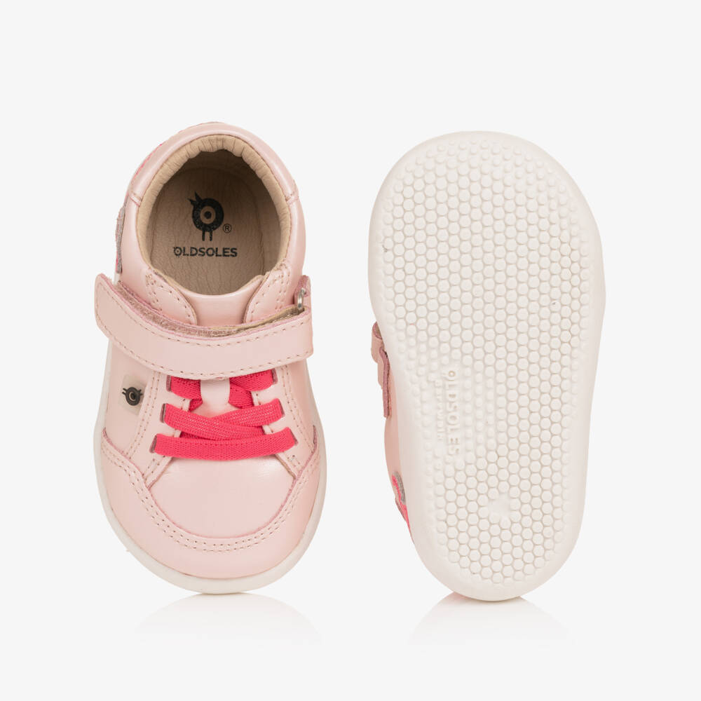 Old Soles-Girls Pink Leather First Walker Dachshund Trainers | Childrensalon