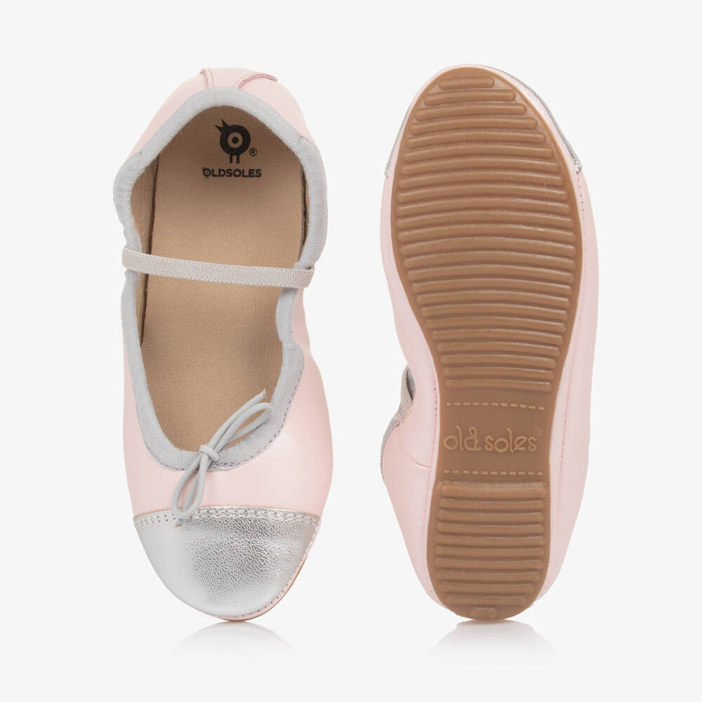 Old Soles-Girls Pink & Silver Leather Ballerina Flats  | Childrensalon