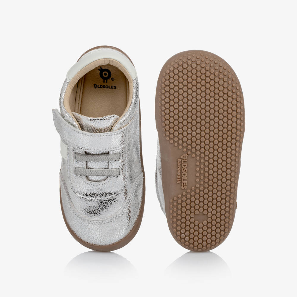 Old Soles-Girls Silver Crackle Barefoot Leather Trainers | Childrensalon