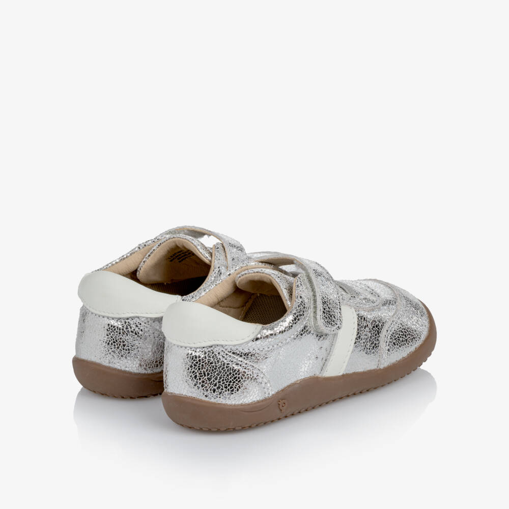 Old Soles-Girls Silver Crackle Barefoot Leather Trainers | Childrensalon