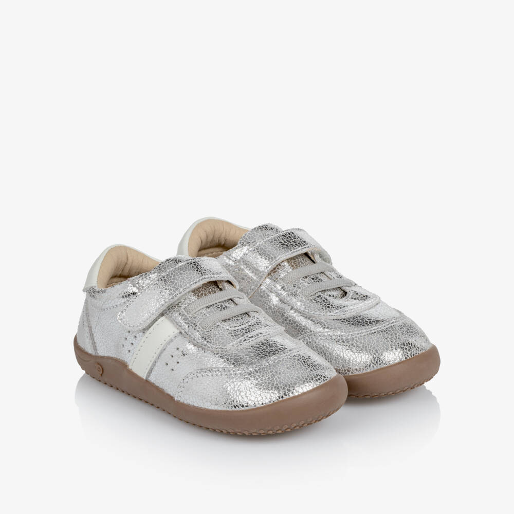 Old Soles-Girls Silver Crackle Barefoot Leather Trainers | Childrensalon