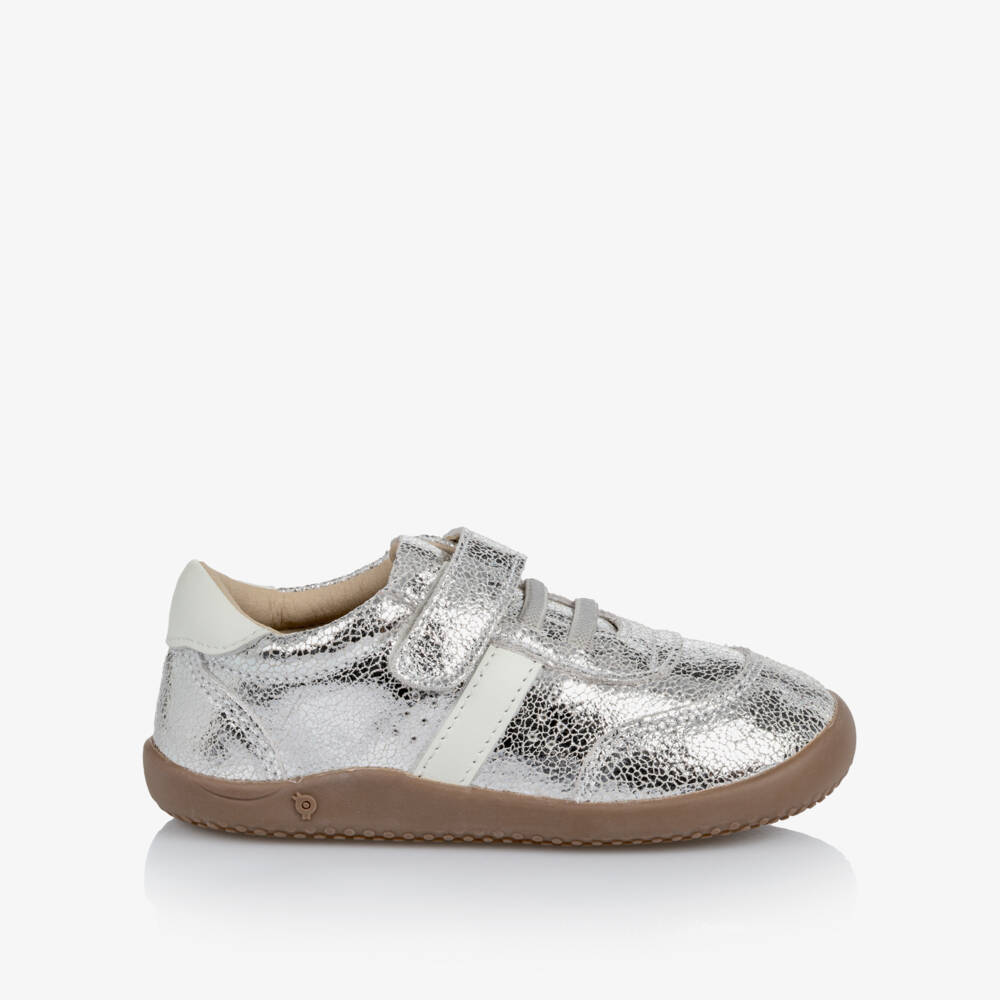 Old Soles-Girls Silver Crackle Barefoot Leather Trainers | Childrensalon