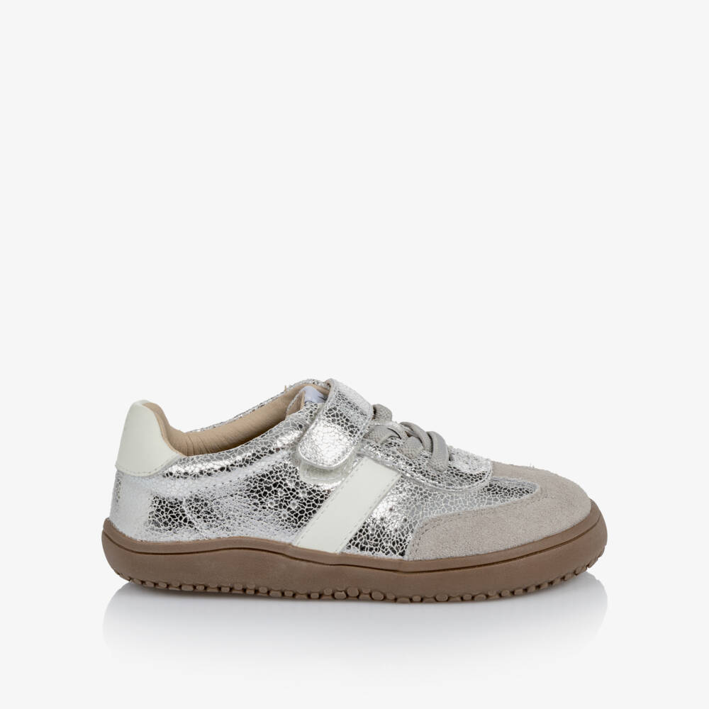 Old Soles-Girls Silver Crackle & Suede Barewalk Trainers | Childrensalon