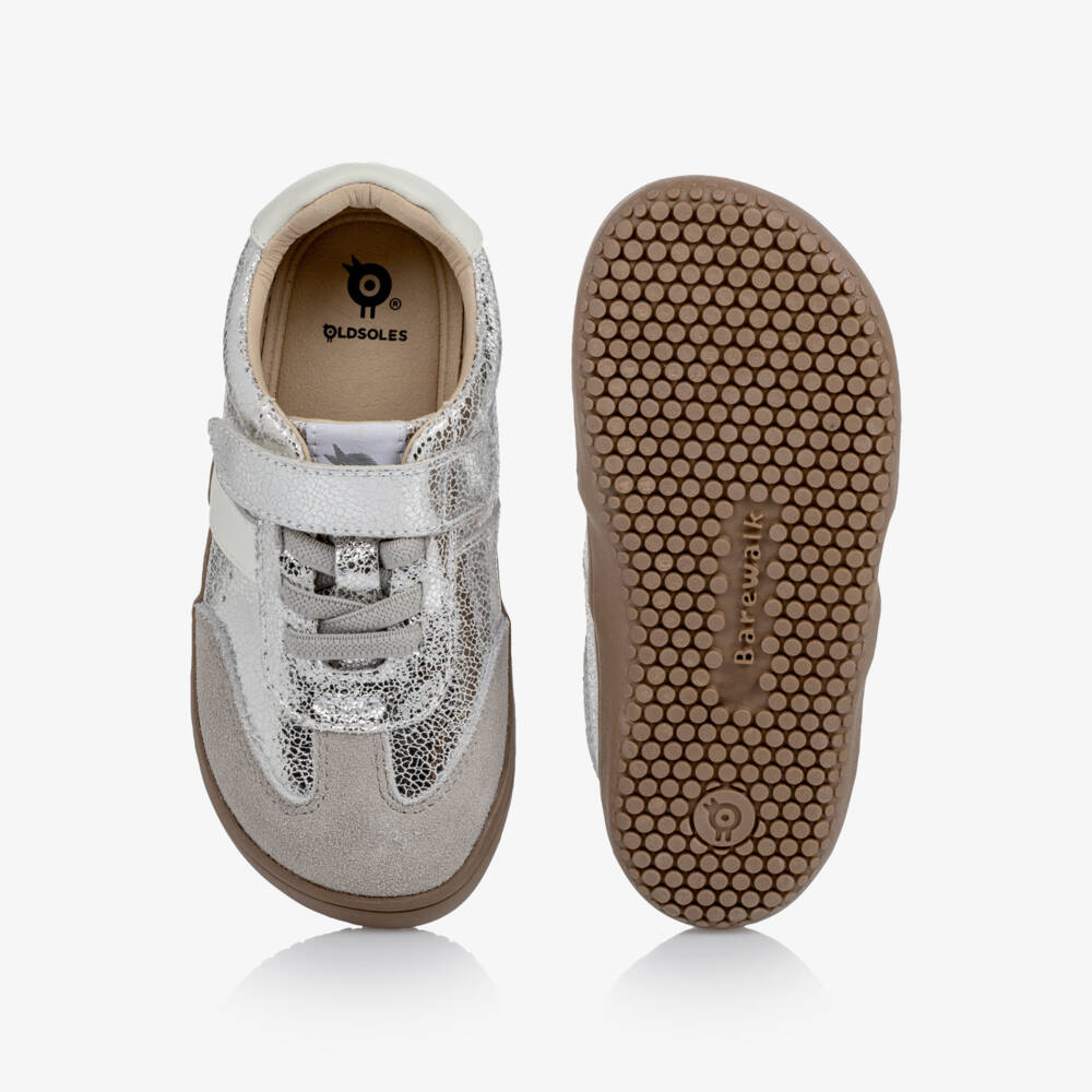 Old Soles-Girls Silver Crackle & Suede Barewalk Trainers | Childrensalon