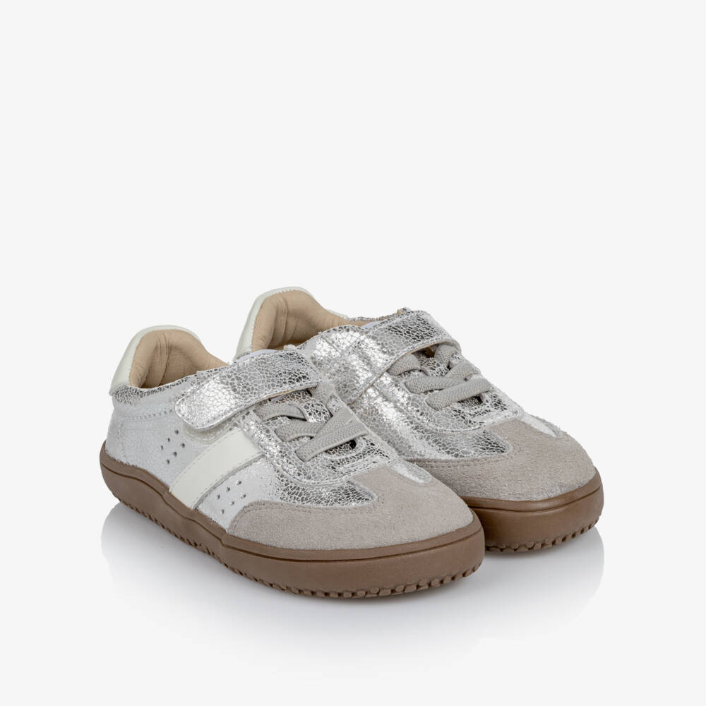 Old Soles-Girls Silver Crackle & Suede Barewalk Trainers | Childrensalon