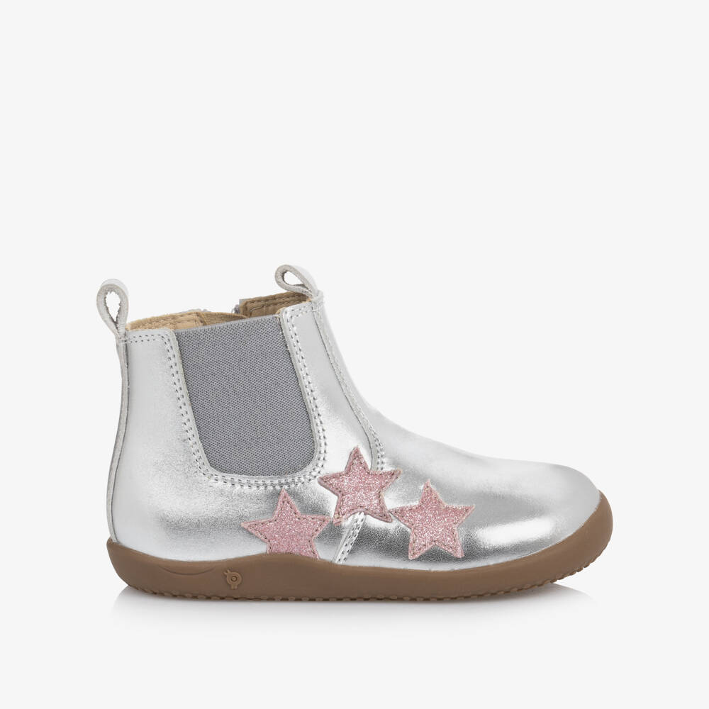 Old Soles-Girls Silver Leather Boots with Glittery Stars | Childrensalon