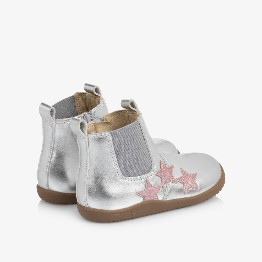 Old Soles-Girls Silver Leather Boots with Glittery Stars | Childrensalon