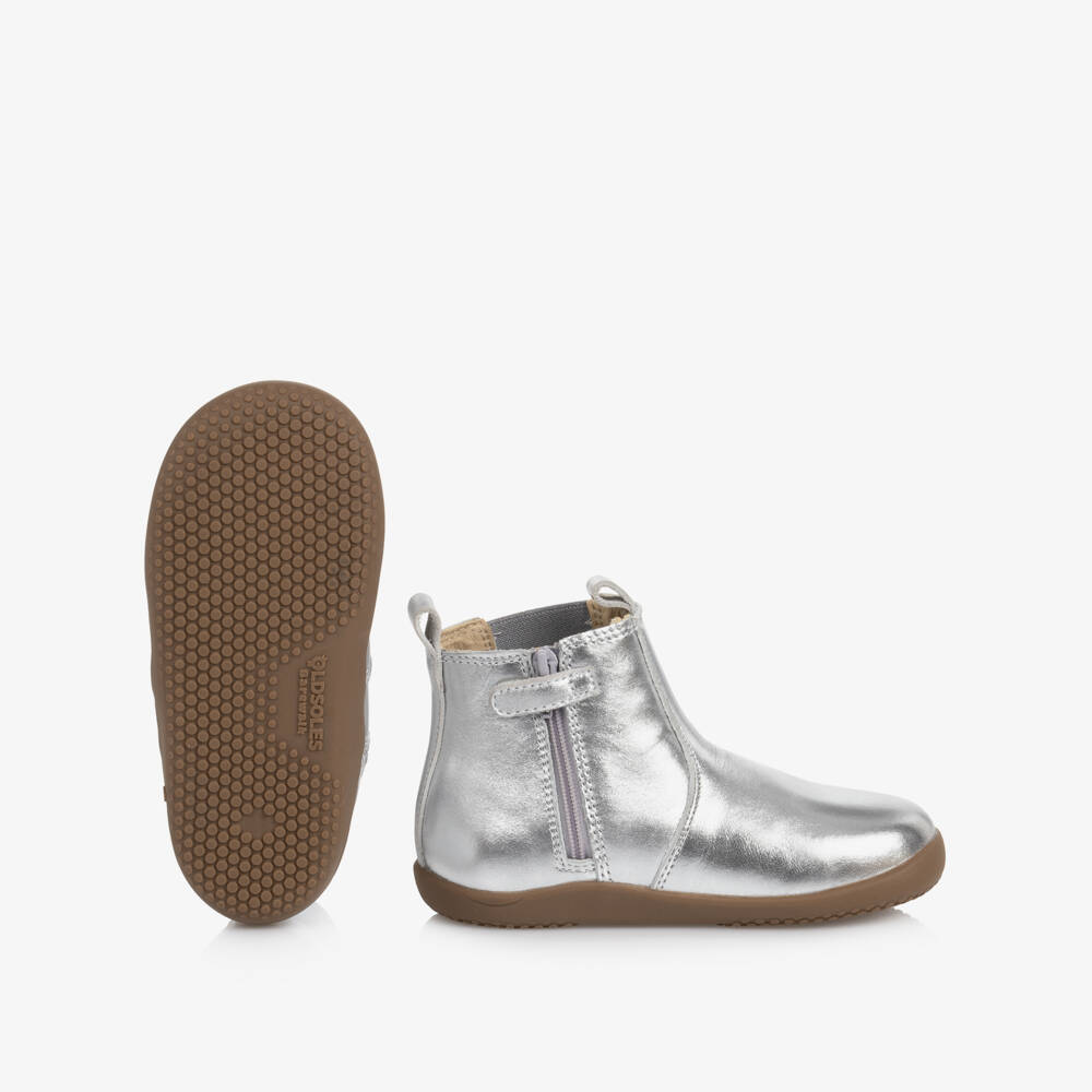 Old Soles-Girls Silver Leather Boots with Glittery Stars | Childrensalon