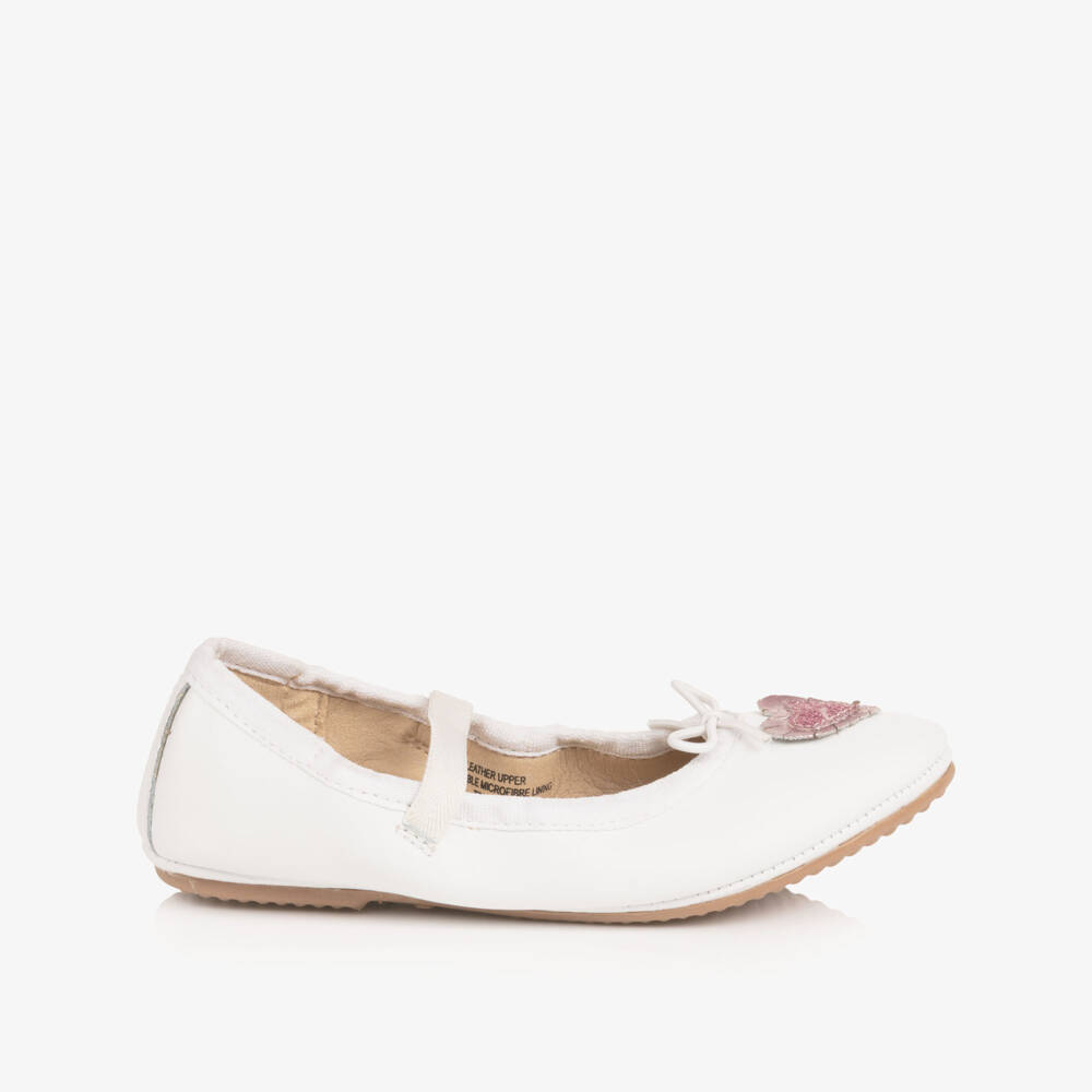 Old Soles-Girls White Leather Ballerinas with Glittery Heart | Childrensalon