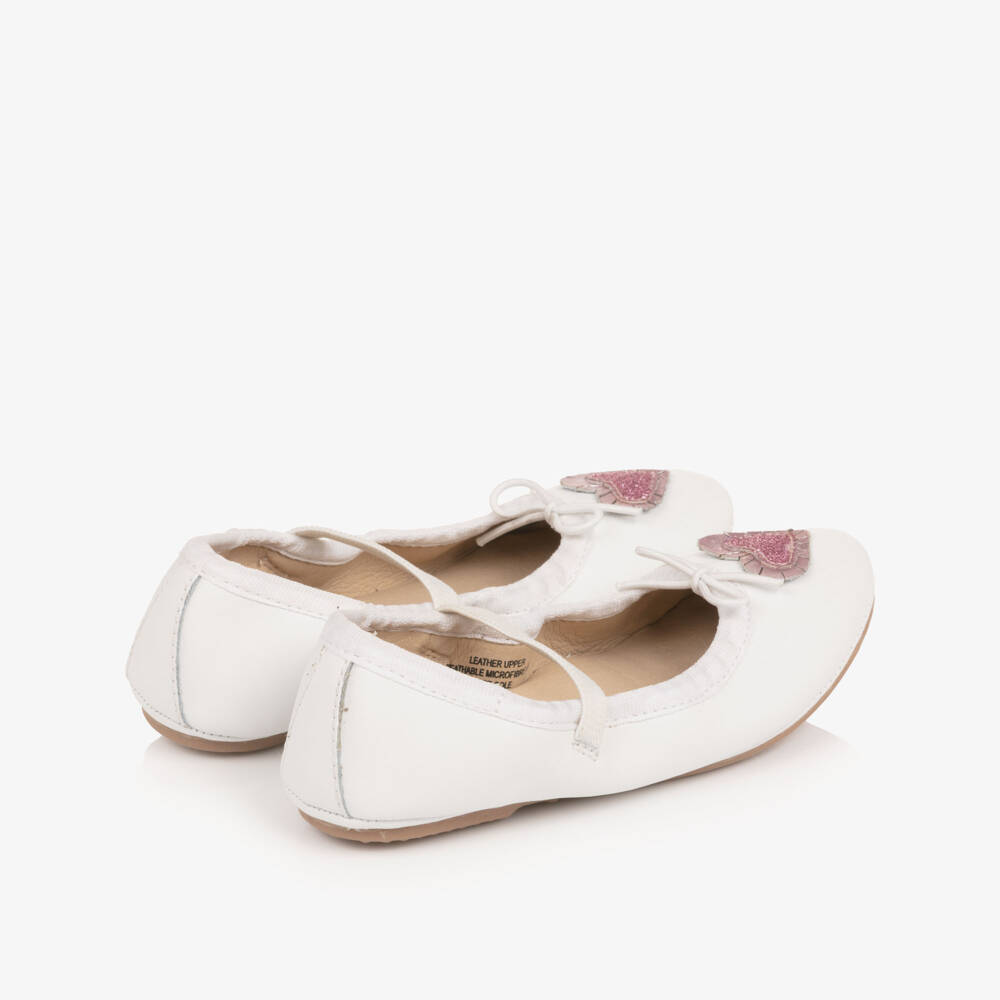 Old Soles-Girls White Leather Ballerinas with Glittery Heart | Childrensalon