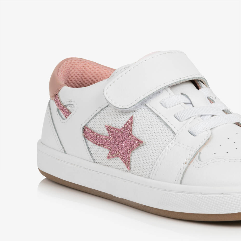 Old Soles-Girls White & Pink Leather Velcro Trainers | Childrensalon