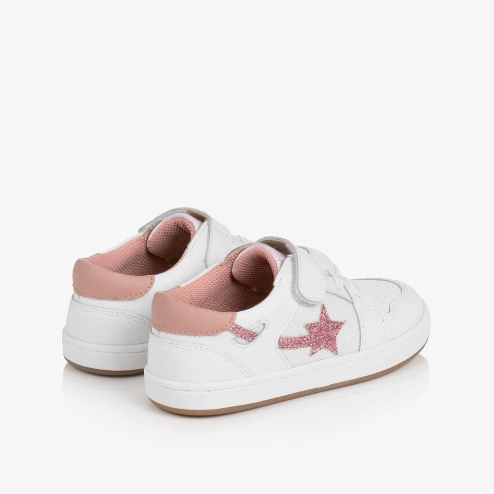 Old Soles-Girls White & Pink Leather Velcro Trainers | Childrensalon