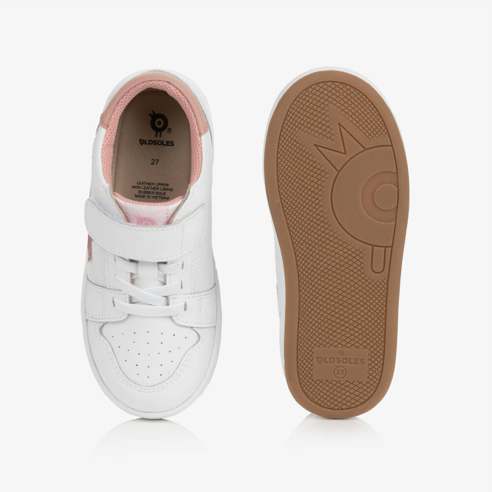 Old Soles-Girls White & Pink Leather Velcro Trainers | Childrensalon