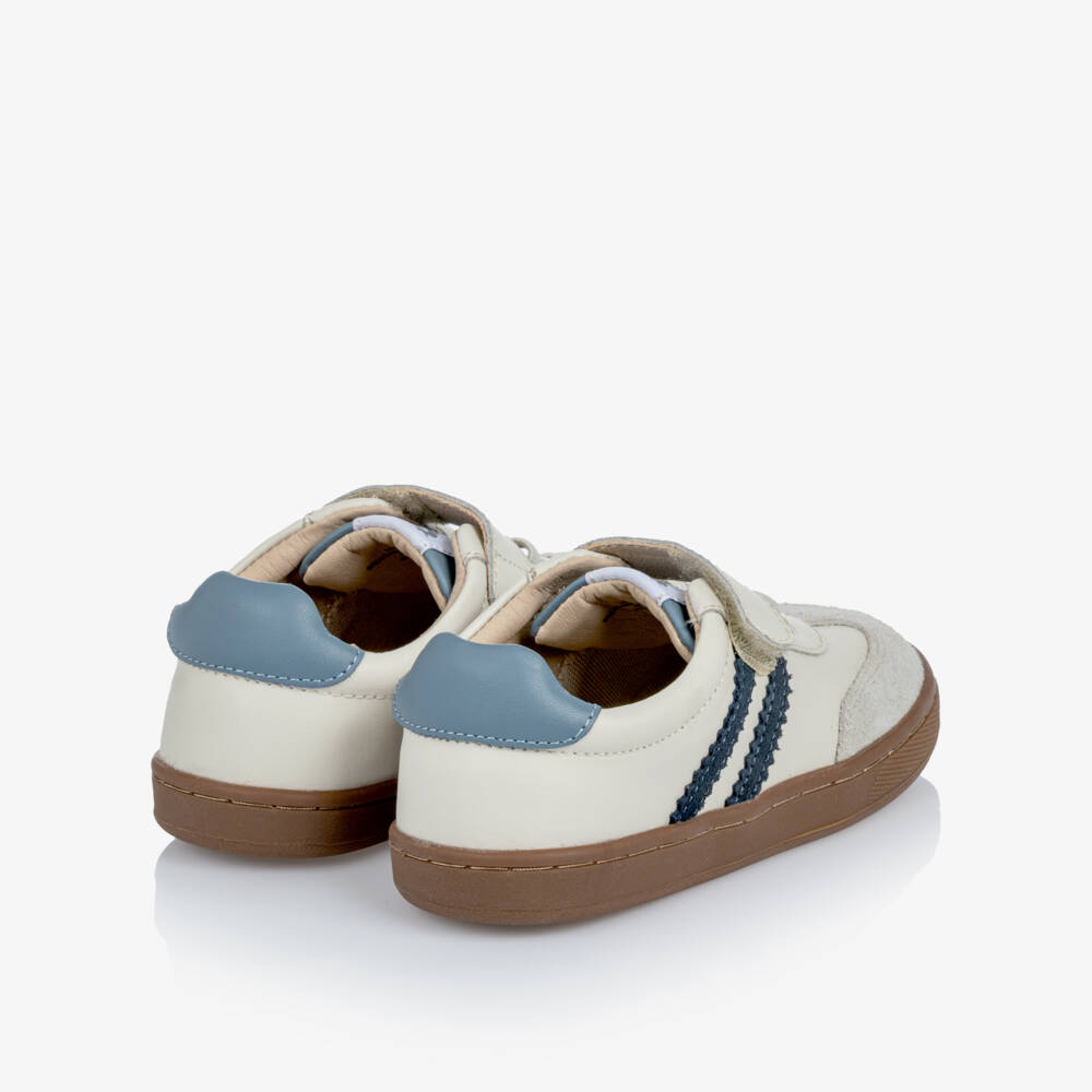 Old Soles-Ivory & Blue Leather Trainers with Velcro | Childrensalon