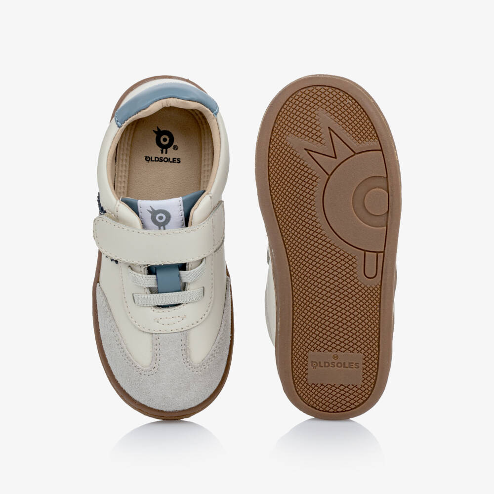 Old Soles-Ivory & Blue Leather Trainers with Velcro | Childrensalon