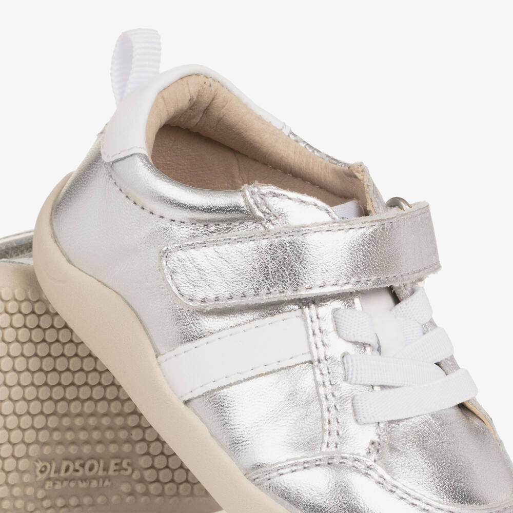 Old Soles-Metallic Silver Leather First Walker Trainers | Childrensalon