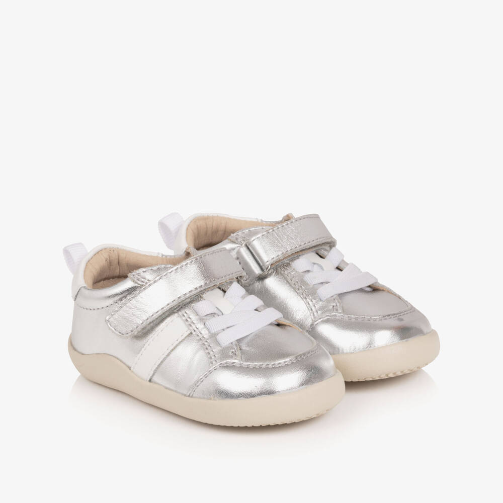 Old Soles-Metallic Silver Leather First Walker Trainers | Childrensalon