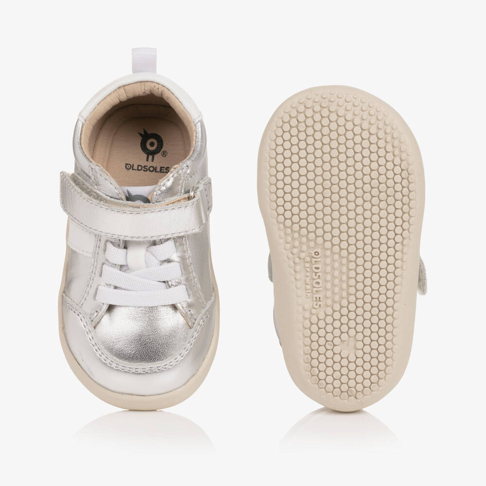 Old Soles-Metallic Silver Leather First Walker Trainers | Childrensalon