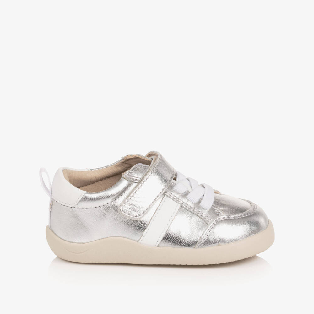 Old Soles-Metallic Silver Leather First Walker Trainers | Childrensalon