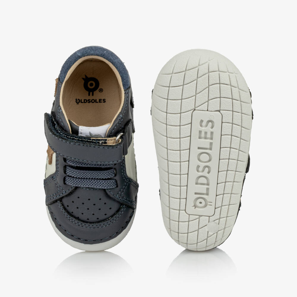 Old Soles-Navy Blue Leather First Walkers for Boys | Childrensalon
