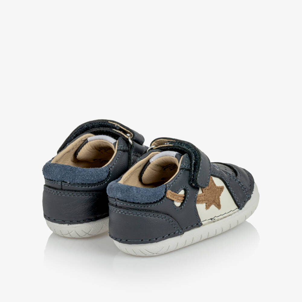 Old Soles-Navy Blue Leather First Walkers for Boys | Childrensalon