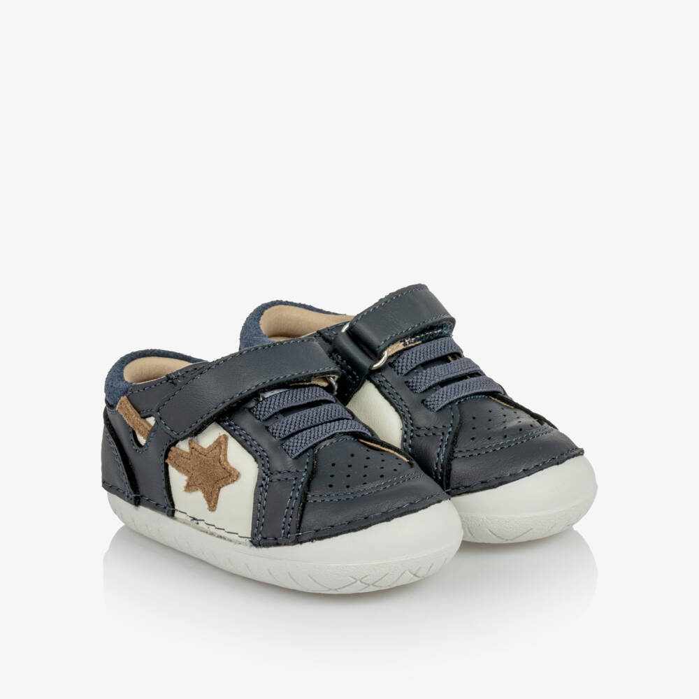 Old Soles-Navy Blue Leather First Walkers for Boys | Childrensalon