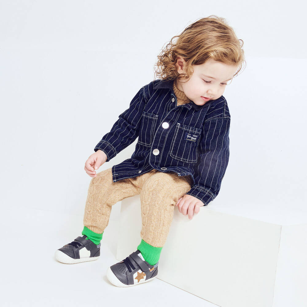 Old Soles-Navy Blue Leather First Walkers for Boys | Childrensalon