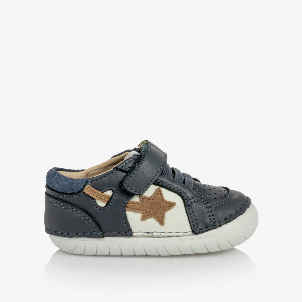 Old Soles-Navy Blue Leather First Walkers for Boys | Childrensalon