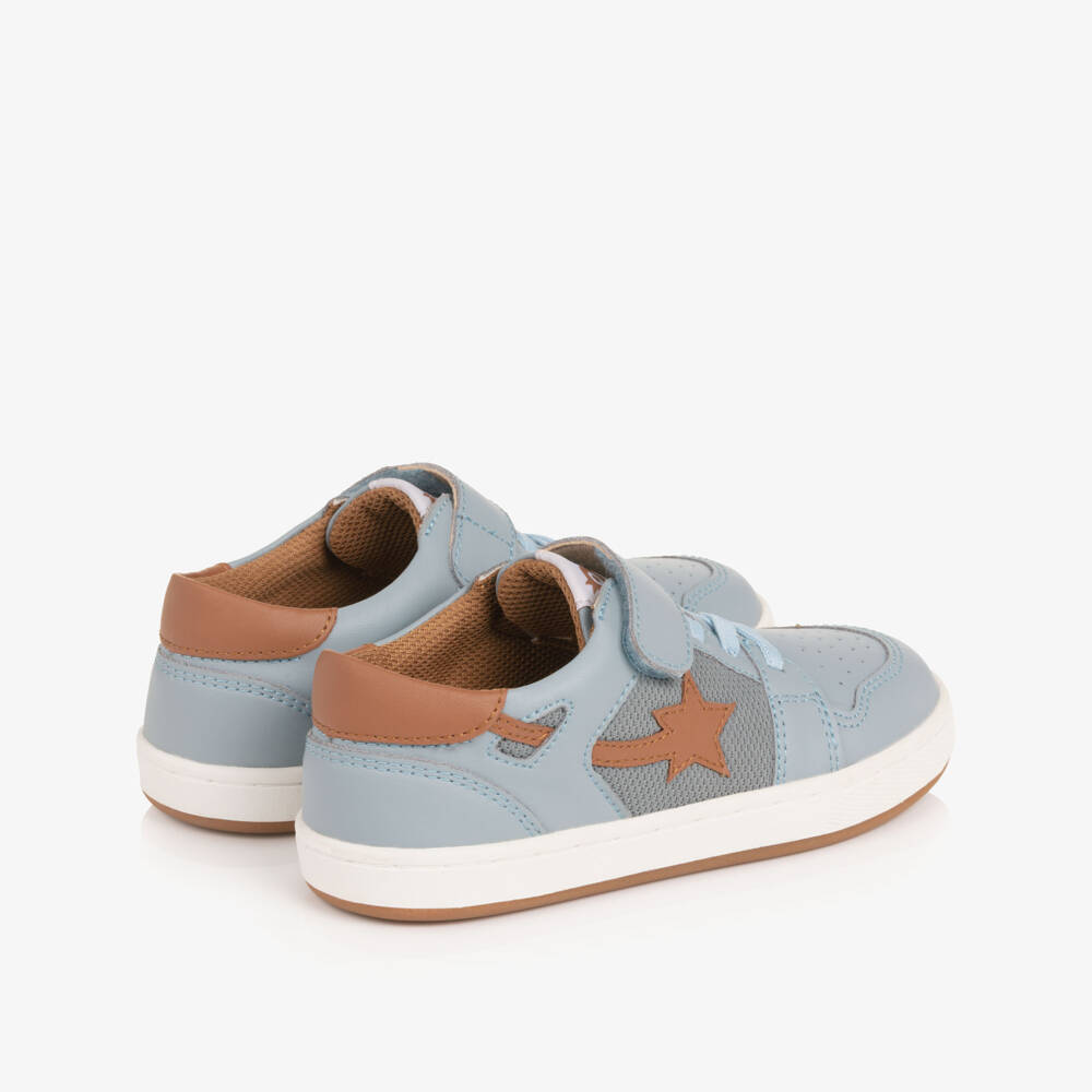 Old Soles-Pale Blue & Brown Leather Trainers | Childrensalon